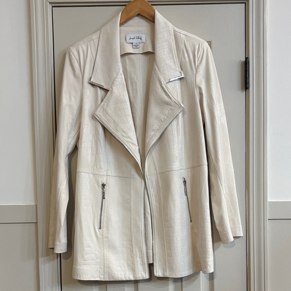 Joseph Ribkoff Cream Textured Faux Leather  Jacket